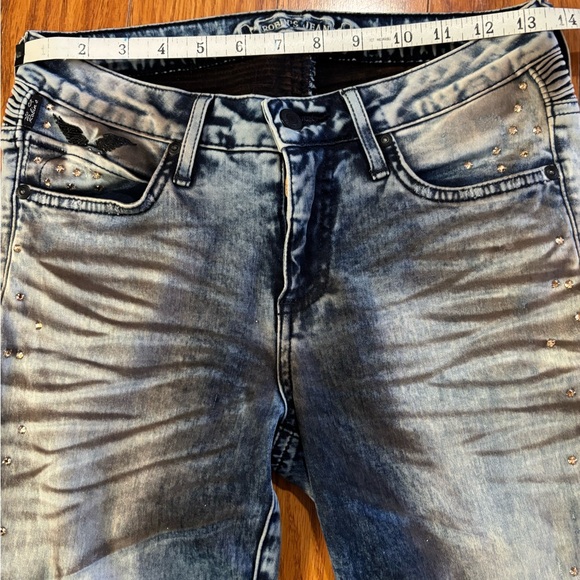 RARE * ROBIN’S JEANS MOTORCYCLE MOTO ACID WASH STUDDED JEANS * Cut 606966 * Y2K - Picture 10 of 16